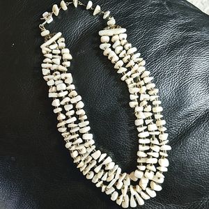 Vintage Mother of Pearl Shell 3 strand statement necklace multi strand Summer